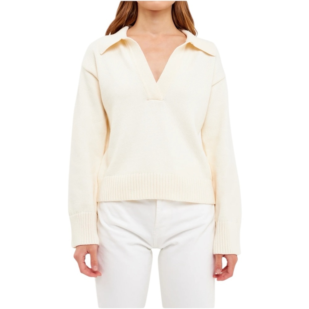 English Factory Cream Ivory Collared Knit Sweater